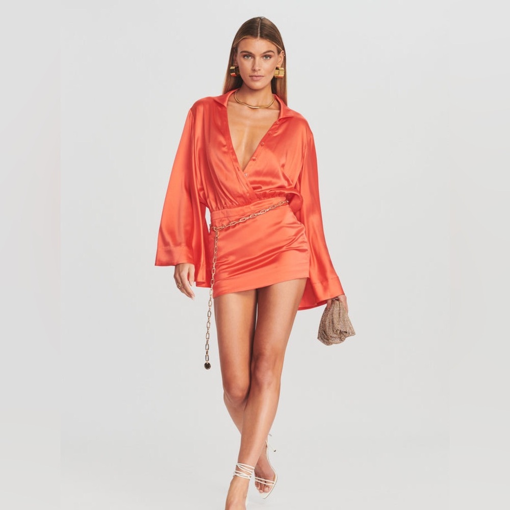 Retrofete Bright Orange Silk Dress